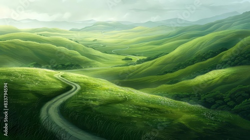 endless winding road through lush green hills aigenerated landscape painting