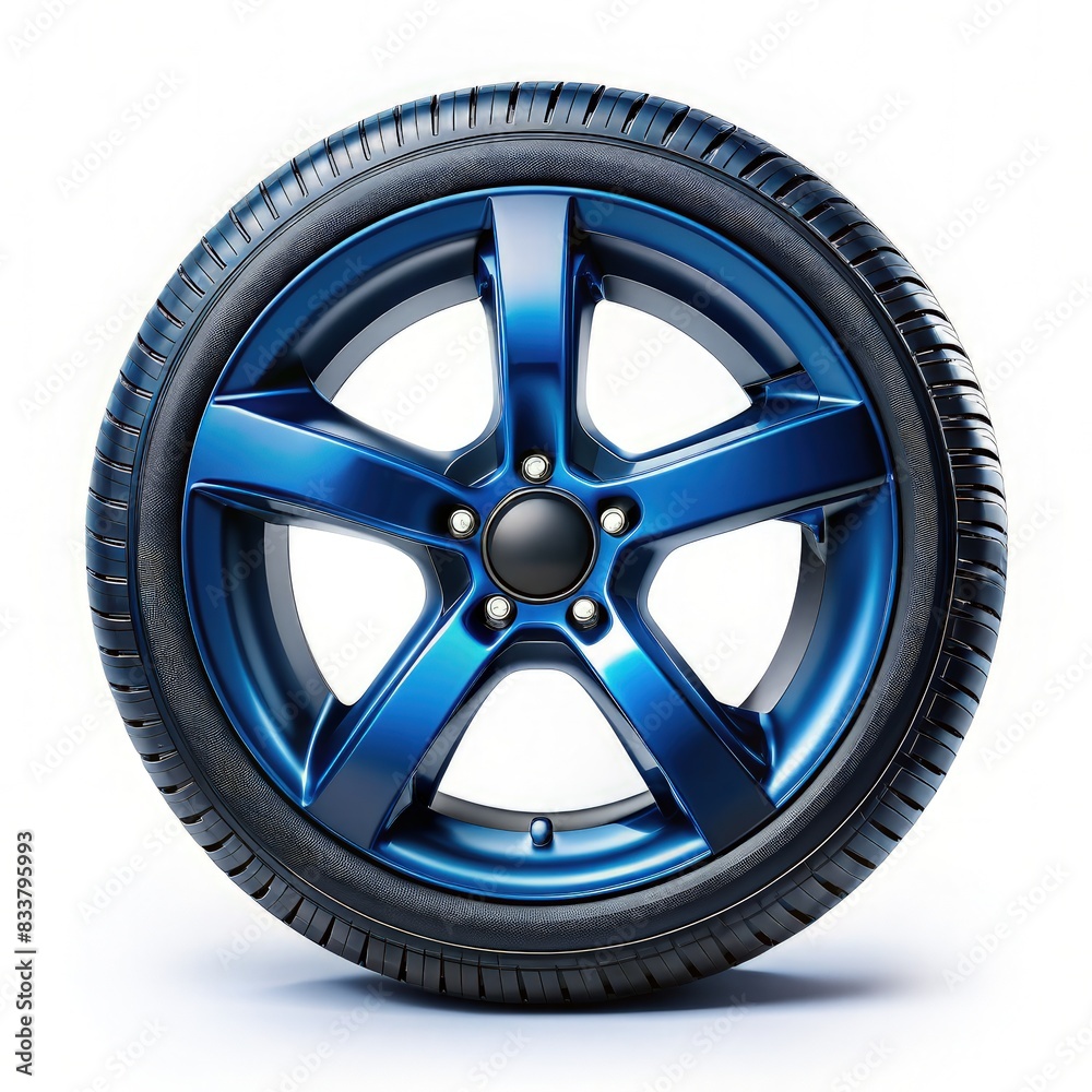 Blue Tire on White Background. Generative AI Blue Tire on White Background. Generative AI