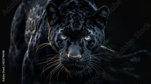 front view of panther on black background wild animals banner with copy space digital art © Bijac