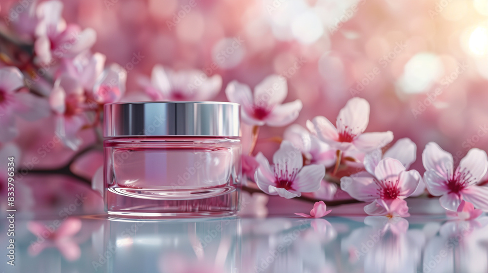 Skincare cosmetics close up mockup on a beautiful natural background Skincare cosmetics close up mockup on a beautiful natural background