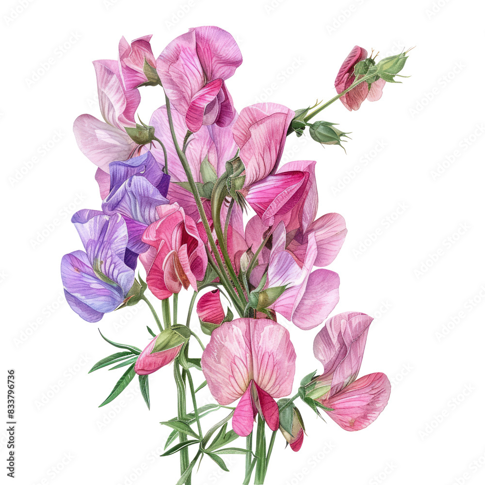 Bouquet of Lathyrus odoratus 'Spencer Ripple Mix showcasing floral beauty in a garden illustration Bouquet of Lathyrus odoratus 'Spencer Ripple Mix showcasing floral beauty in a garden illustration