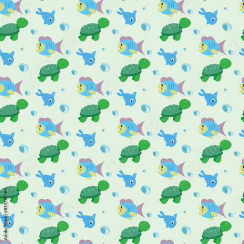 Happy Aquarium Fish Seamless Vector Pattern Design