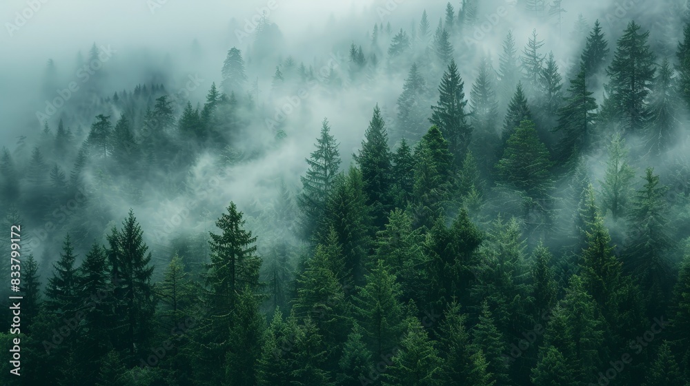 Enchanting Misty Morning in a Dense Pine Forest - Serene Nature Landscape with Tall Trees and Foggy Atmosphere Enchanting Misty Morning in a Dense Pine Forest - Serene Nature Landscape with Tall Trees and Foggy Atmosphere