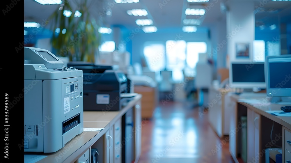Blurred Focus on Office Essentials: Printer and Copier Blurred Focus on Office Essentials: Printer and Copier