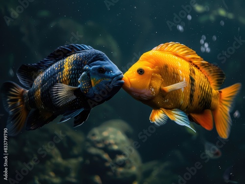 Beautiful colorful african cichlids swimming photo