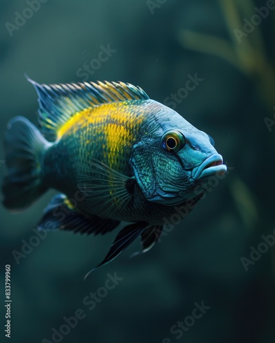 Beautiful colorful african cichlids swimming
