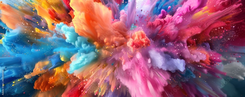 Capture a dynamic explosion of colorful ideas, blending seamlessly in a digital collage