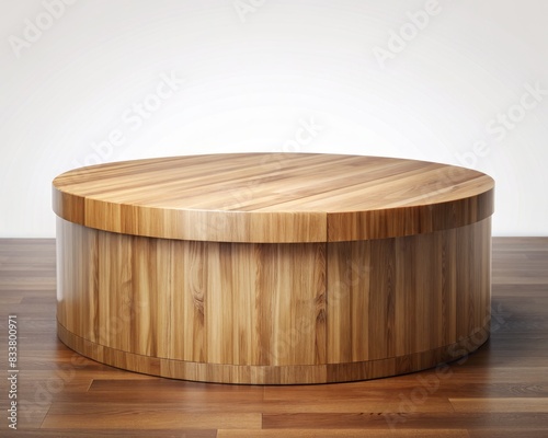 Round Wooden Table on Wooden Floor. Generative AI