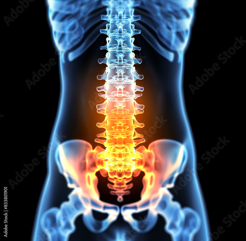 Spine and back pain illustration at back background with copy space