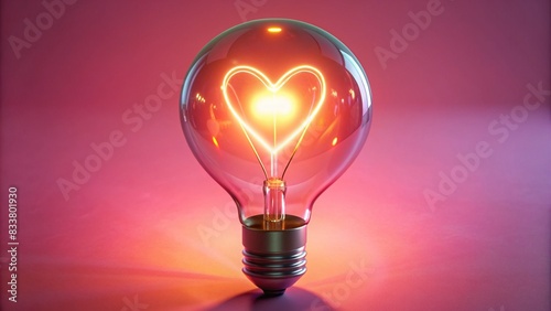 light bulb on pink background, light bulb with a heart shape glowing filament.