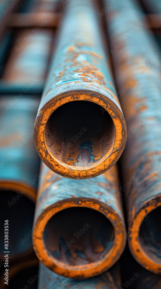 shot focusing on the ends of steel pipes shot focusing on the ends of steel pipes