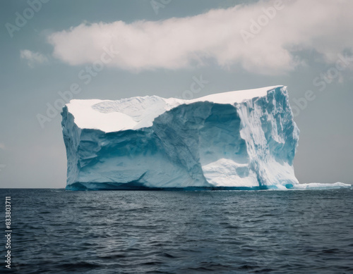 L'iceberg si erge contro un cielo notturno, con l'aurora boreale che danza sopra di esso, creando uno spettacolo magico.