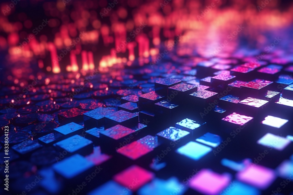 A futuristic illustration of neon-lit cubes in vibrant colors, showcasing a high-tech digital aesthetic A futuristic illustration of neon-lit cubes in vibrant colors, showcasing a high-tech digital aesthetic