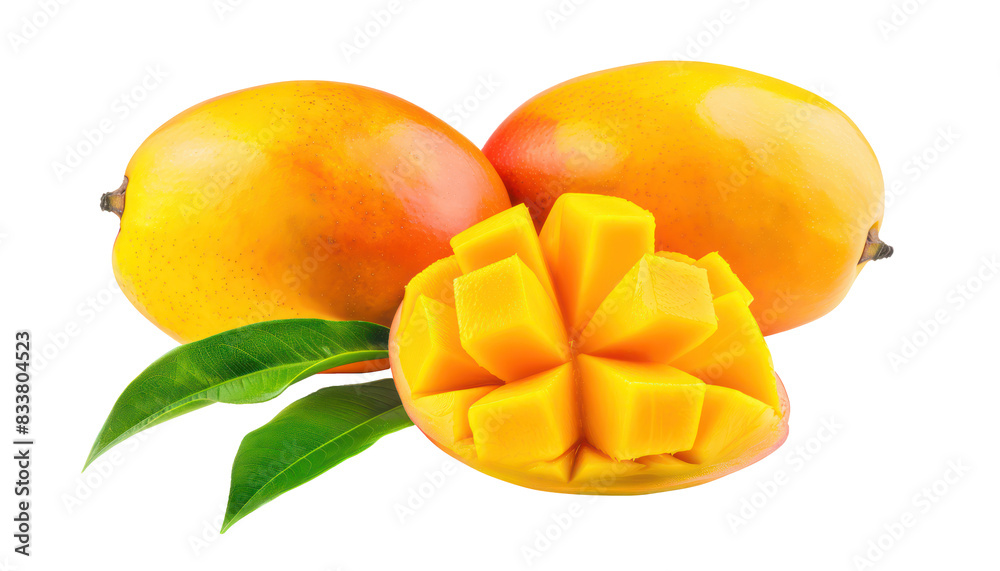 ripe fresh mangoes on white background ripe fresh mangoes on white background