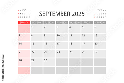 Calendar for September 2025. The week starts on Sunday