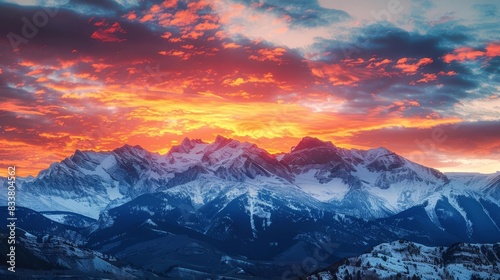 majestic sunrise over snowy mountain peaks breathtaking landscape photography © Bijac
