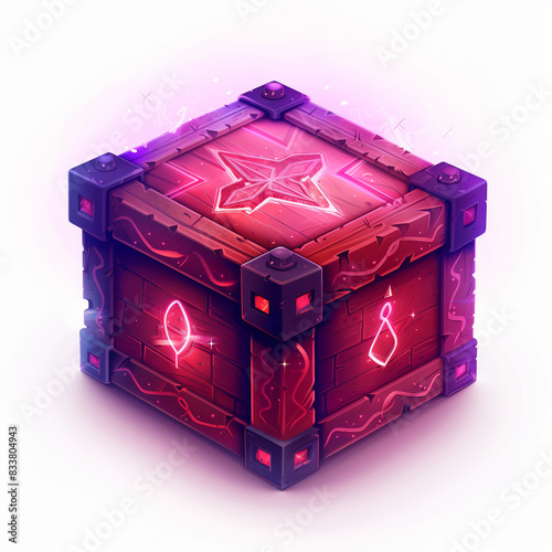 A simple cartoon-style box, red and purple tones, for mobile game artifact summoning UI, no glow, easily extracted. 