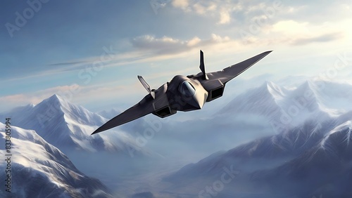 Fighter jet fly above the snowy mountain