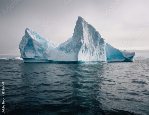 Un iceberg dalle sfumature azzurre si distingue per la purezza del suo ghiaccio, illuminato dalla luce solare.