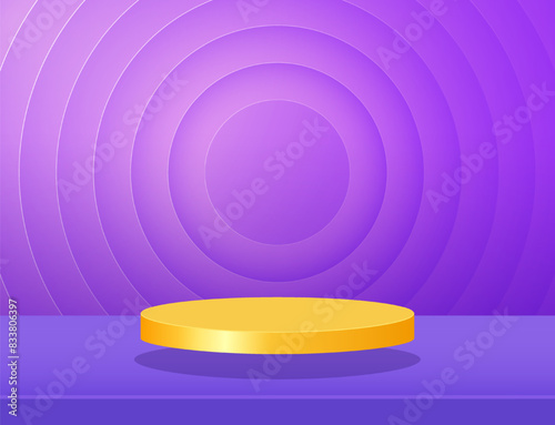 Vector stage violet circles background with geometric yellow round platform