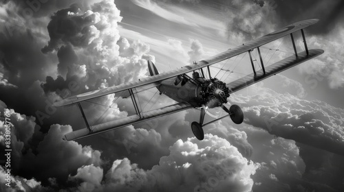 Capture the essence of pioneering aviators in a dramatic, birds-eye view Combine historical aviation events with milestones, all in striking black and white photography photo
