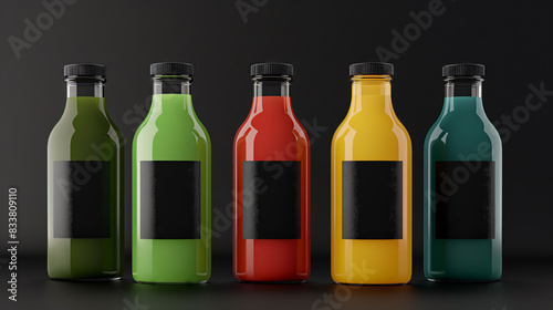 Colorful Juice Bottles with Blank Labels