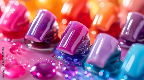 A vibrant collection of gel nail polishes in various colors photo