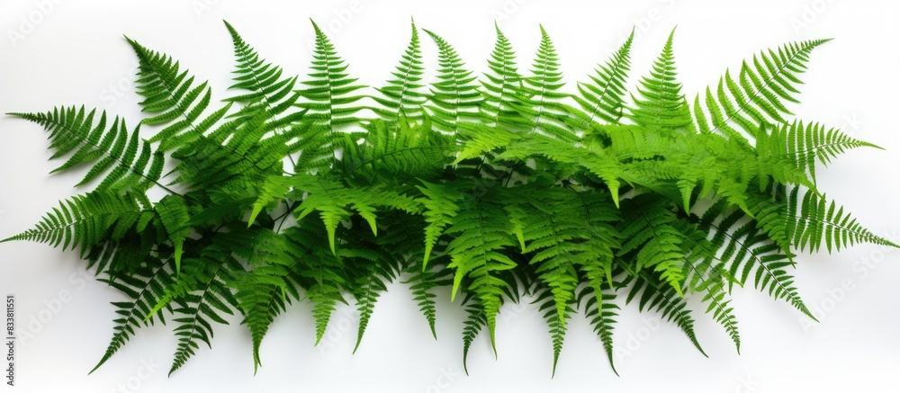 Daun Pakis is a tropical rainforest fern with vibrant green leaves, perfect for a white background copy space image.