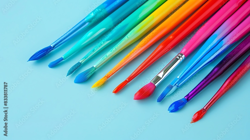 A vibrant set of nail art brushes in various sizes A vibrant set of nail art brushes in various sizes