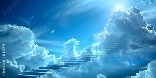 Catwalk in the sky: Surreal cloudscape with blue sky and space for text. Concept Skywalking, Cloudscape, Surreal, Blue Sky, Text Space photo