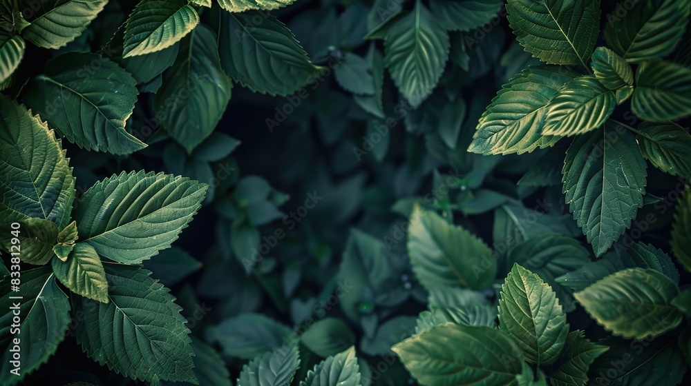Abstract green leaves frame with copy space