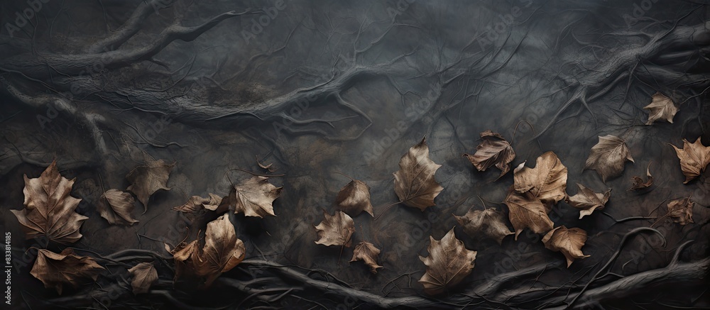 Charcoal and dry leaves leftovers from burnt leaves, creating a copy space image. Charcoal and dry leaves leftovers from burnt leaves, creating a copy space image.