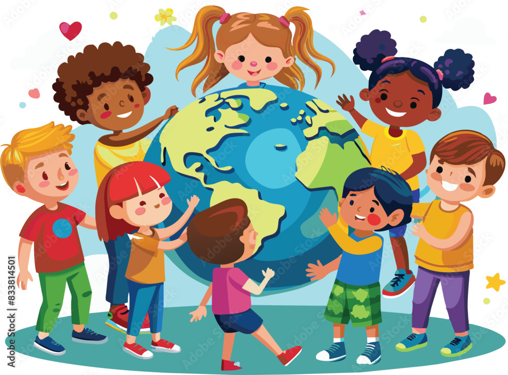 Children's playing with a world globe Children's playing with a world globe