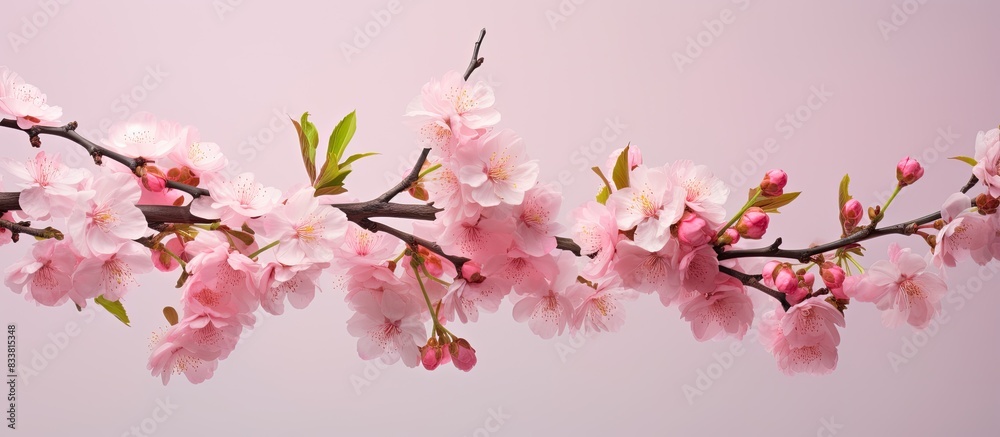 The peach blossom in a delicate state of bloom, with vibrant pink petals against a soft backdrop offering an ideal copy space image. The peach blossom in a delicate state of bloom, with vibrant pink petals against a soft backdrop offering an ideal copy space image.