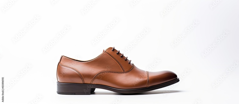 Brown leather men's shoe isolated on a white backdrop with copy space image. Brown leather men's shoe isolated on a white backdrop with copy space image.