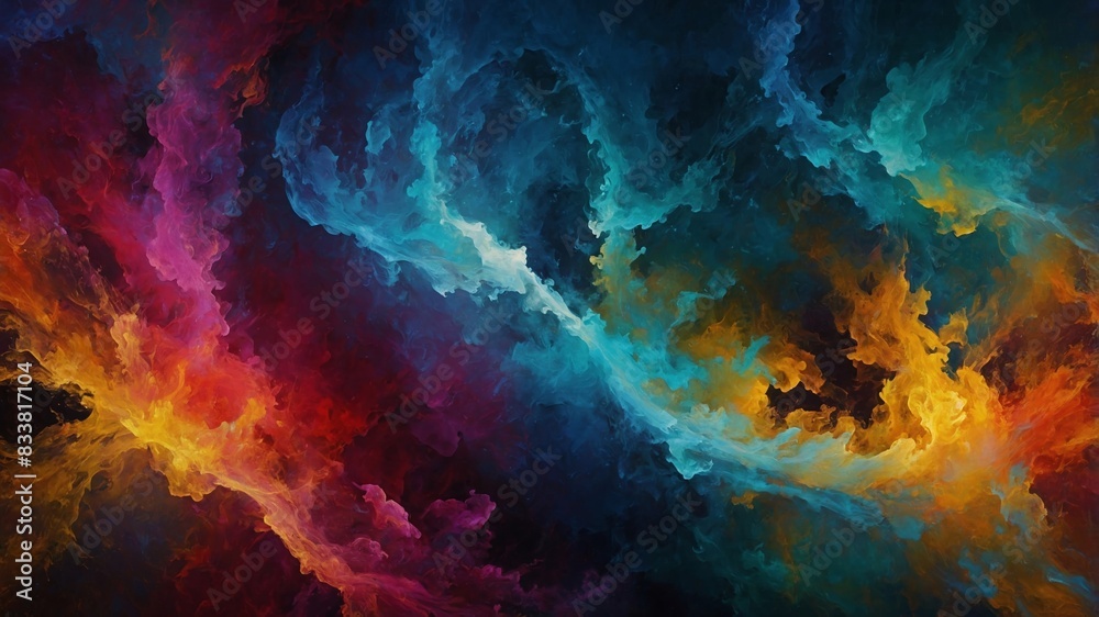 Vivid and Vibrant Explosion of Colors in Abstract Art for Background Wallpaper. Illustration in Blue, Red, Yellow Hues. Generative AI. Vivid and Vibrant Explosion of Colors in Abstract Art for Background Wallpaper. Illustration in Blue, Red, Yellow Hues. Generative AI.