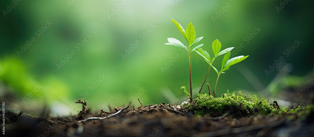 Macro image of a green plant in natural surroundings with copy space image.