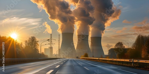 Efficient Electricity Generation: How Nuclear Power Plants Harness Steam with Minimal Impact. Concept Nuclear Reactors, Thermal Power Plants, Steam Turbines, Energy Efficiency, Environmental Impact photo