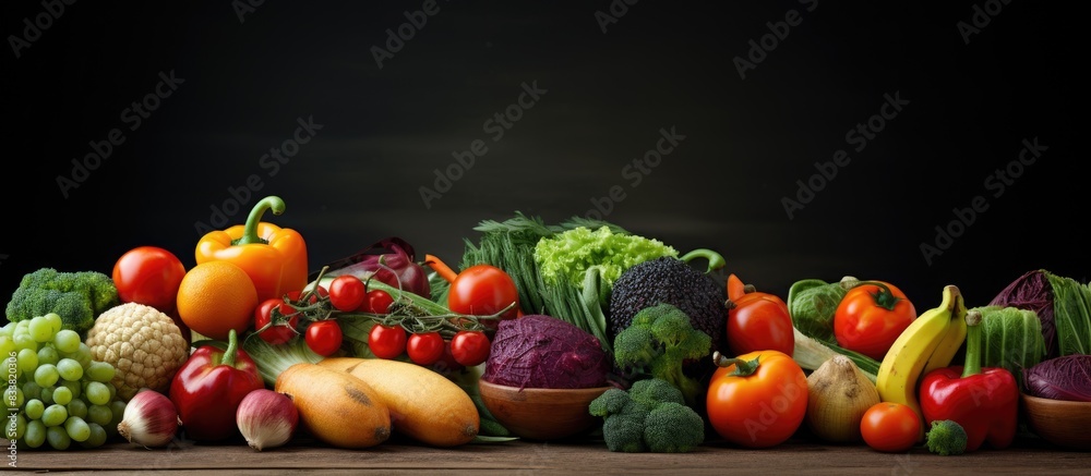 Nutritious options with a variety of fresh fruits and vegetables to choose from in a balanced diet setting, showing copy space image for healthy eating.