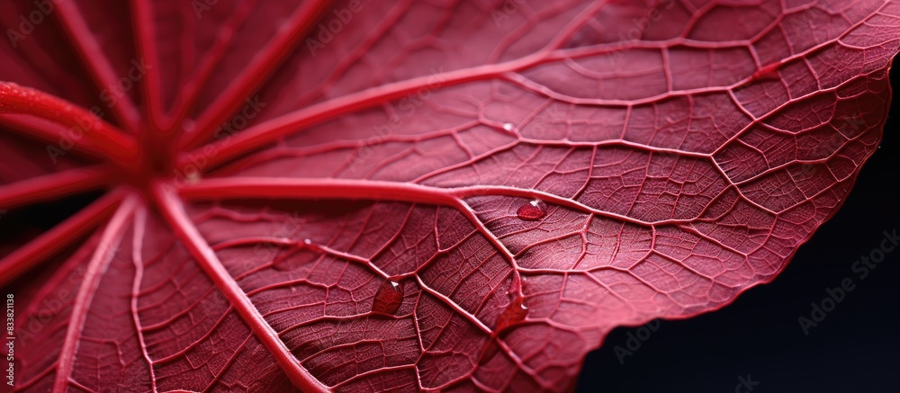 Fototapeta premium Macro photograph of the intricate veins on a blood geranium leaf, with copy space image.