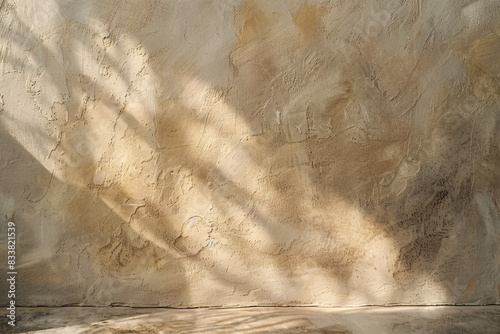 Simple abstract beige backdrop, beautiful light and shadow on wall, perfect for showcasing products