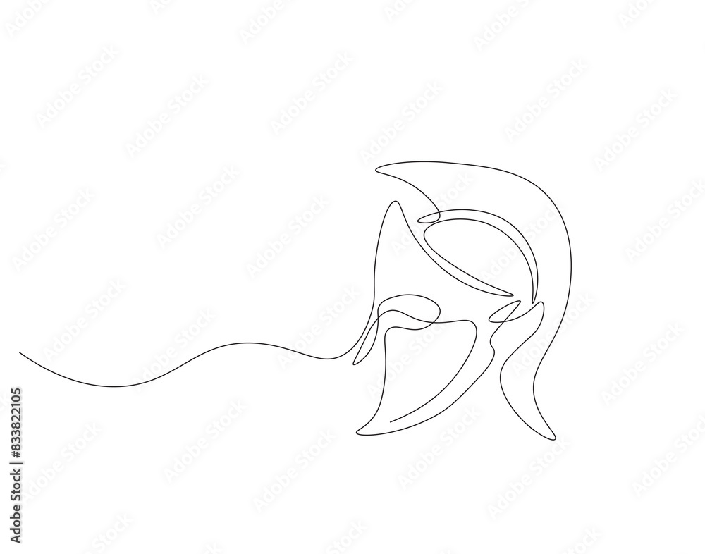Fototapeta premium Continuous one line drawing of Sparta helmet. One line drawing illustration spartan helmet of roman warrior. Ancient greek warrior concept continuous line art. Editable outline.