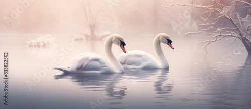 Two graceful swans are roma...
