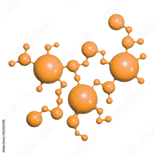 Orange glossy spheres in a dynamic, three-dimensional design resembling a molecular structure