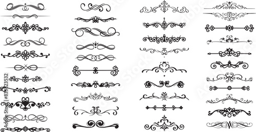 Line dividers. Decorative swirl text separators, vintage divider. Victorian flourishes line calligraphic swirly filigree decoration editable stroke vector set	