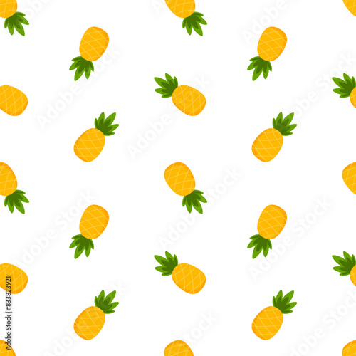 Summer seamless pattern with pineapples. Vector repeating texture with exotic fruits on a white background.