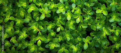 Varieties of the common purslane plant include Verdolaga, Pigweed, Little Hogweed, and Pusley, often used in landscaping. with copy space image. Place for adding text or design photo