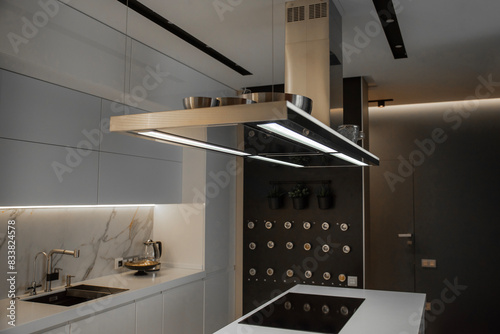 Εκτύπωση καμβά Steel suspended kitchen range hood on a kitchen
