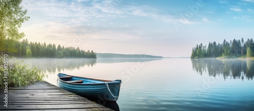 A boat rests on a wooden do...