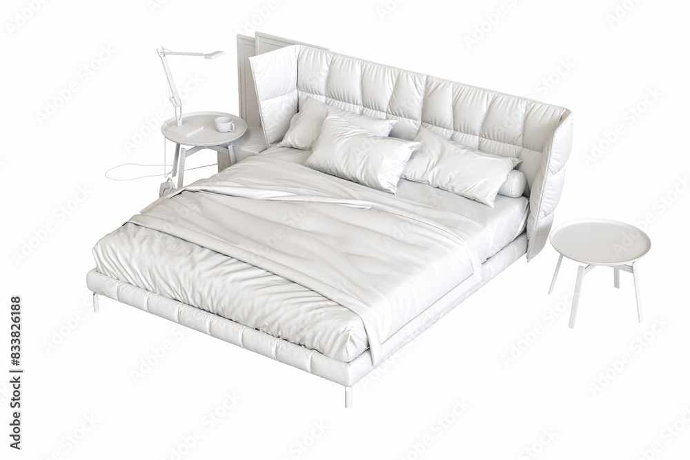 double bed isolated on white background, furniture for the bedroom interior, 3D illustration, cg render double bed isolated on white background, furniture for the bedroom interior, 3D illustration, cg render